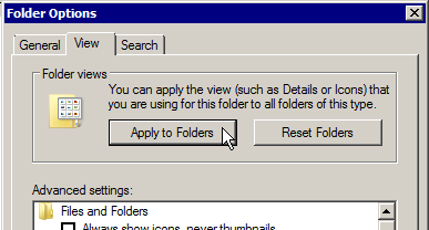 View tab: Apply to Folders