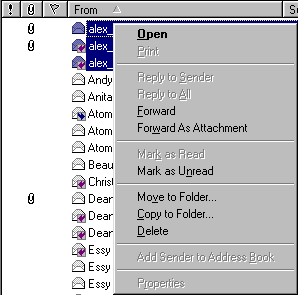 pop-up menu on selected files.