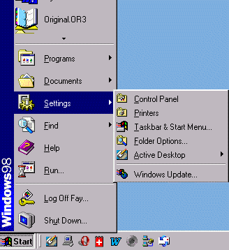 start menu, showing settings fly-out menu