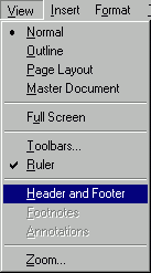 viewmenu showing header footer highlighted