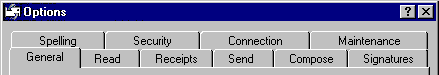 The options tabs in Outlook Express,
reached by clicking Options on the Tools menu.