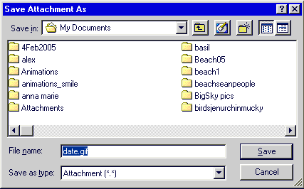 Dialogue box showing contents of My Documents folder