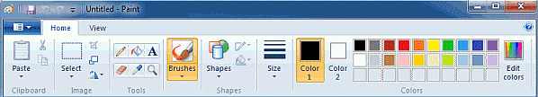 Ribbon and tools in Paint
