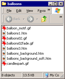 balloons folder with several html files
