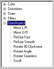 tree menu showing size