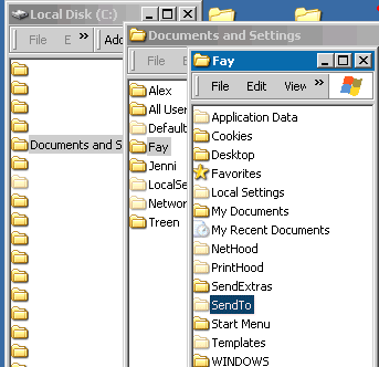 Location sendto menu in Windows XP