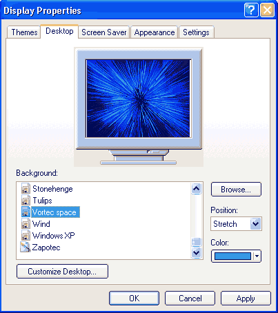 Selecting a background for your desktop