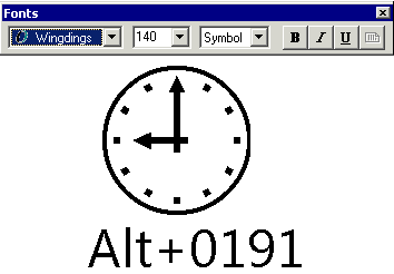 Clock under Wingding character Alt+0191