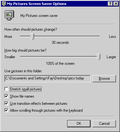 My settings for pictures slideshow