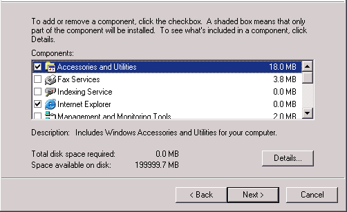 Windows Components dialogue