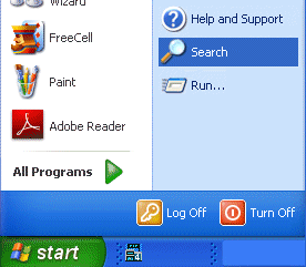 Search on XP default start menu