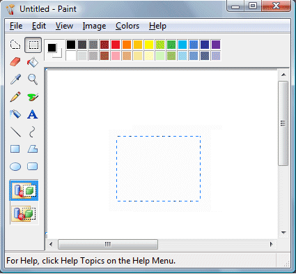 Paint Window showing selection, status bar and palette