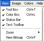text toolbar on view menu